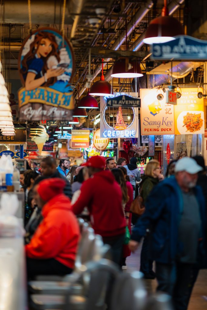 a crowd of people at Reading Terminal Market