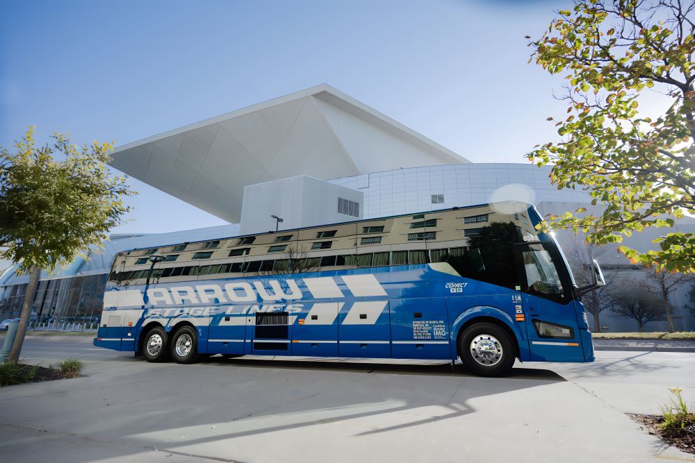 Arrow Stage Lines motorcoach in front of bus station