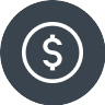 A gray circular icon. The icon includes white lines that show a dollar sign within a circle.